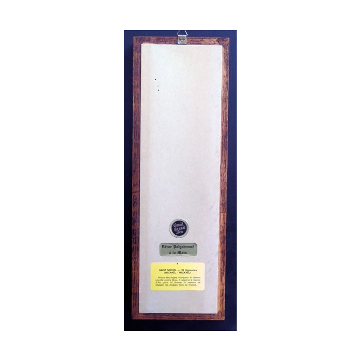 Plaque émaillée Saint Michel encadrée en bois 34 x 11 cm