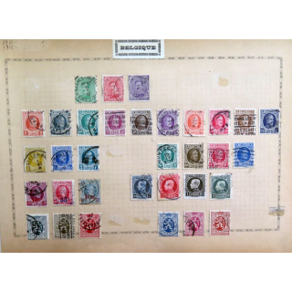 feuille de 33 timbres Belges oblitérés sur charnière année 1815-1930
