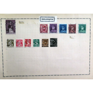 feuille de 12 timbres Belges oblitérés sur charnière année 1930-1945