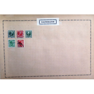 feuille de 5 timbres Danemark oblitérés sur charnière année 1904 - 1905