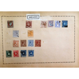 feuille de 16 timbres Espagne oblitérés sur charnière année 1860-1890