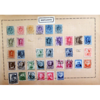 feuille de 34 timbres Espagne oblitérés sur charnière année 1910-1936