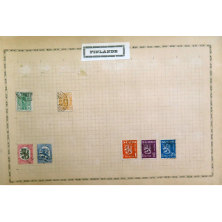 feuille de 7 timbres de Finlande oblitérés sur charnière année 1875 - 1930