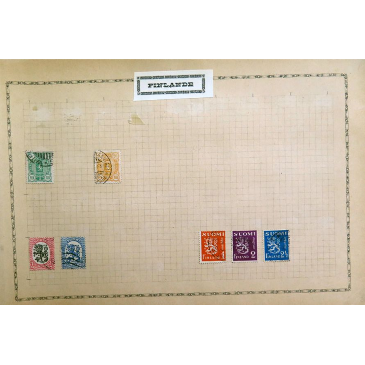feuille de 7 timbres de Finlande oblitérés sur charnière année 1875 - 1930