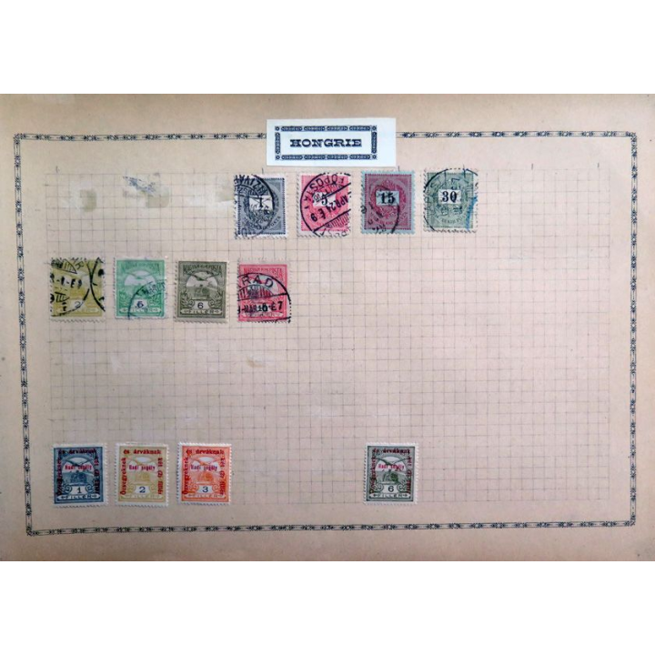 ffeuille de 12 timbres de Hongrie oblitérés sur charnière année 1874 - 1916