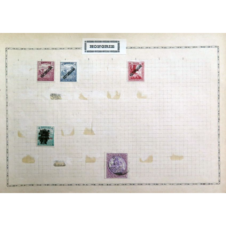 feuille de 5 timbres de Hongrie oblitérés sur charnière année 1916 -1923
