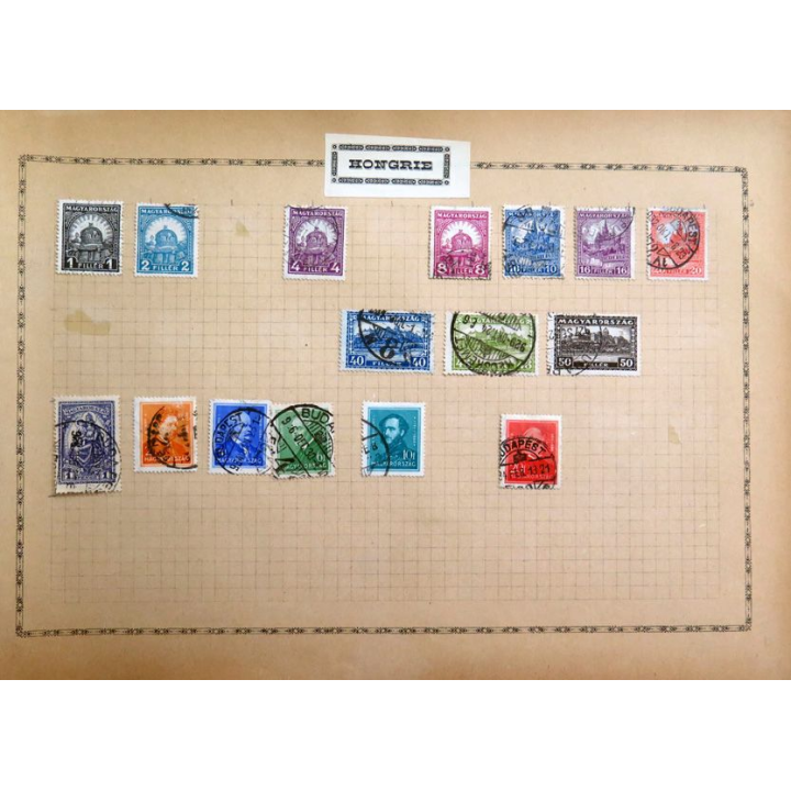 feuille de 17 timbres de Hongrie oblitérés sur charnière année 1923 -1932