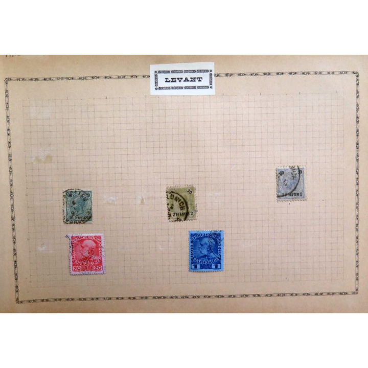 feuille de 5 timbres du Levant bureaux de poste autrichiens oblitérés sur charnière 1890-1910
