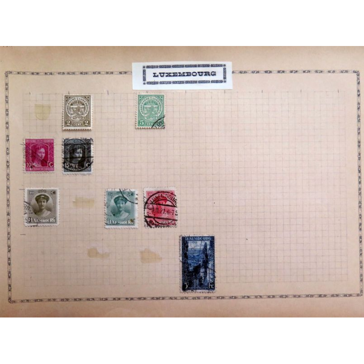 feuille de 8 timbres du Luxembourg oblitérés sur charnière année 1910 - 1930