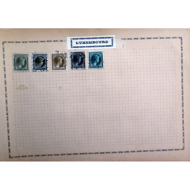 feuille de 5 timbres du Luxembourg oblitérés sur charnière année 1920 - 1930