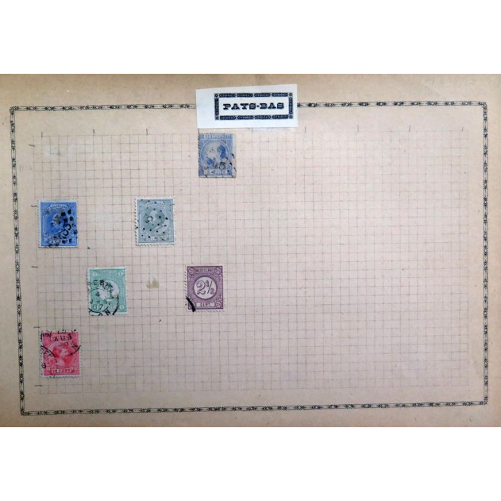 feuille de 6 timbres du Pays-Bas oblitérés sur charnière année 1867 - 1900
