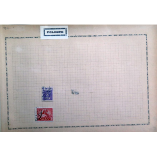 feuille de 2 timbres de Pologne oblitérés sur charnière année 1920 - 1925