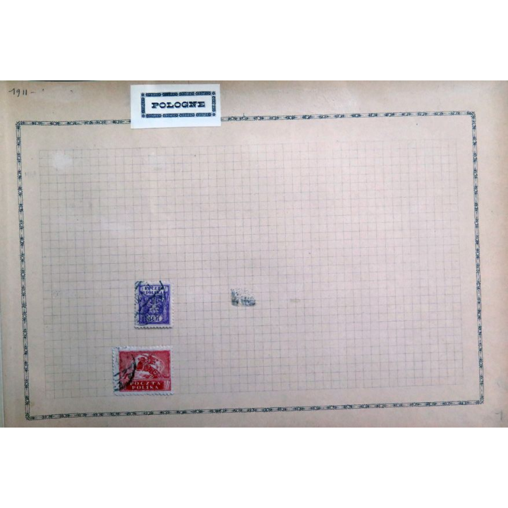 feuille de 2 timbres de Pologne oblitérés sur charnière année 1920 - 1925