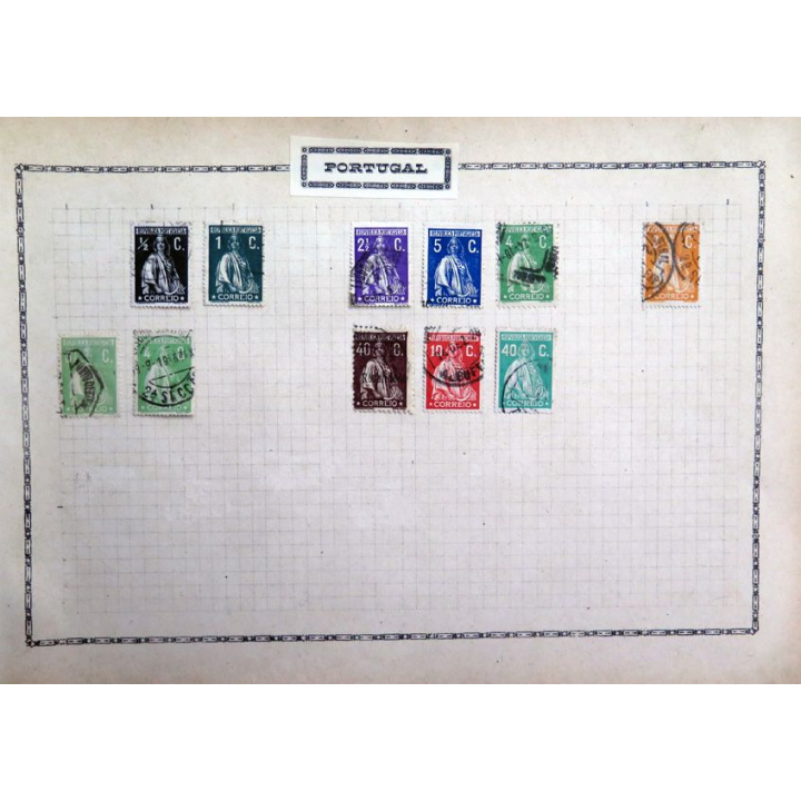 feuille de 11 timbres du Portugal oblitérés sur charnière année 1912 - 1930