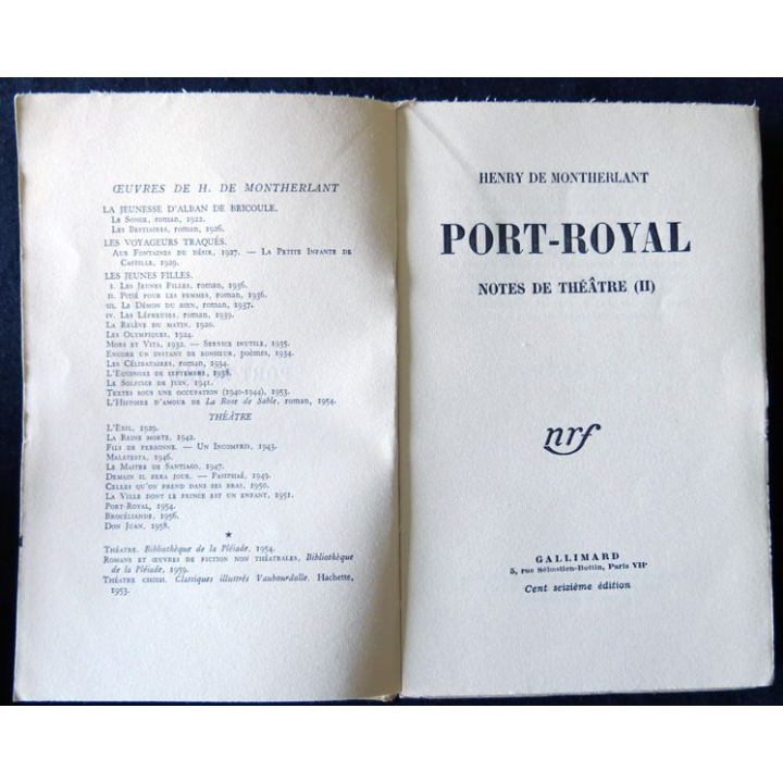 Port-Royal de Victor de Henry de Montherlant aux éditions Gallimard 1959