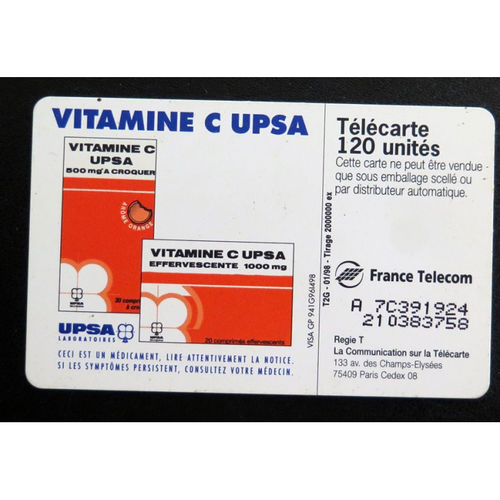Carte téléphonique télécarte 120 Vitamine C Upsa ta force avec moi
