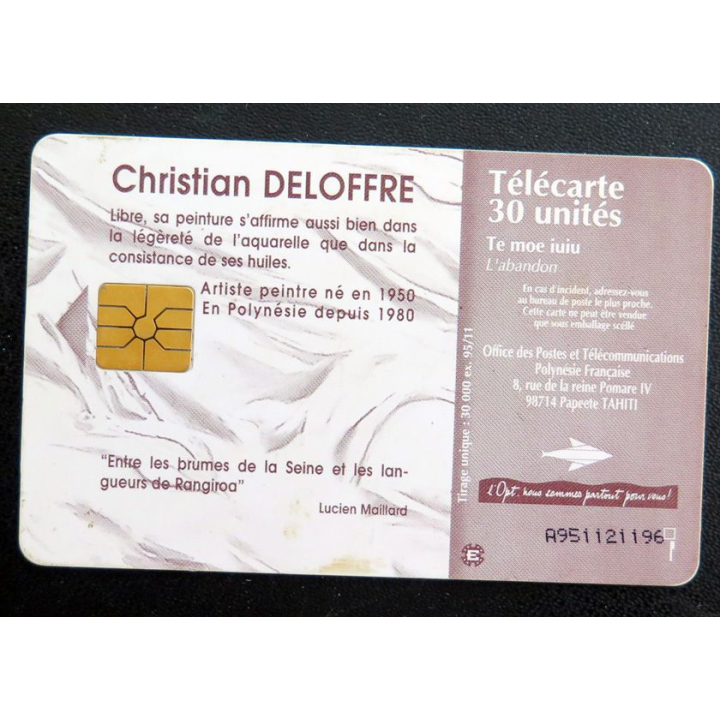 Carte téléphonique télécarte 30 Unités Polynésie Française Christian Deloffre