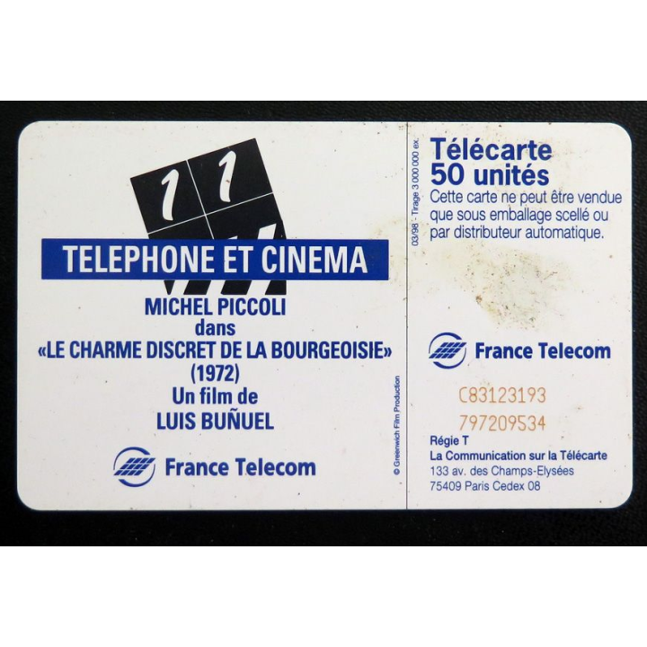 Carte téléphonique télécarte 50 Téléphone et cinéma Michel Piccoli