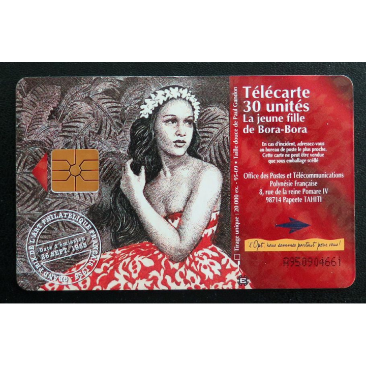 Carte téléphonique télécarte 30 Unités Polynésie Française Le jeune fille de Bora Bora