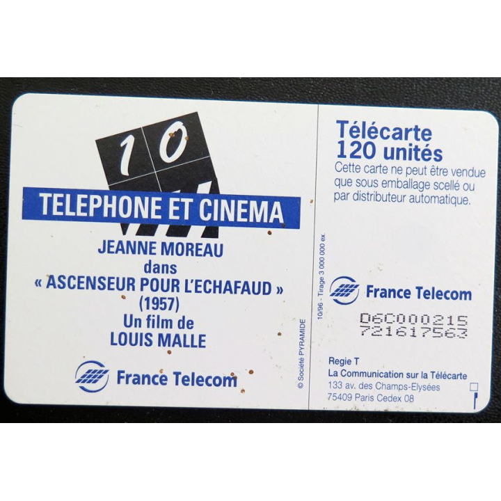 Carte téléphonique télécarte 120 Téléphone et cinéma Jeanne Moreau