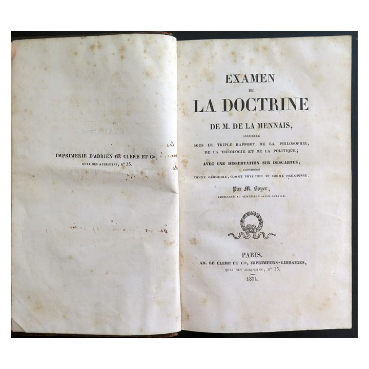 Examen de la Doctrine de M. De La Mennais tome 1 relié cuir 1834