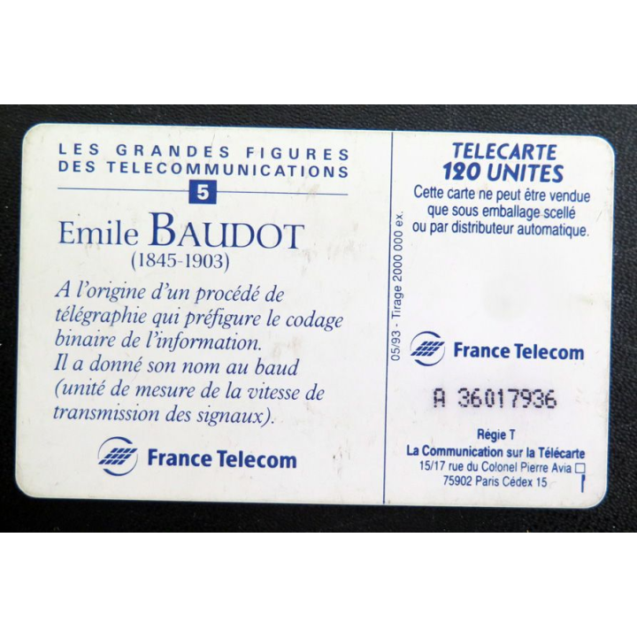 Carte téléphonique télécarte 120 Emile Baudot