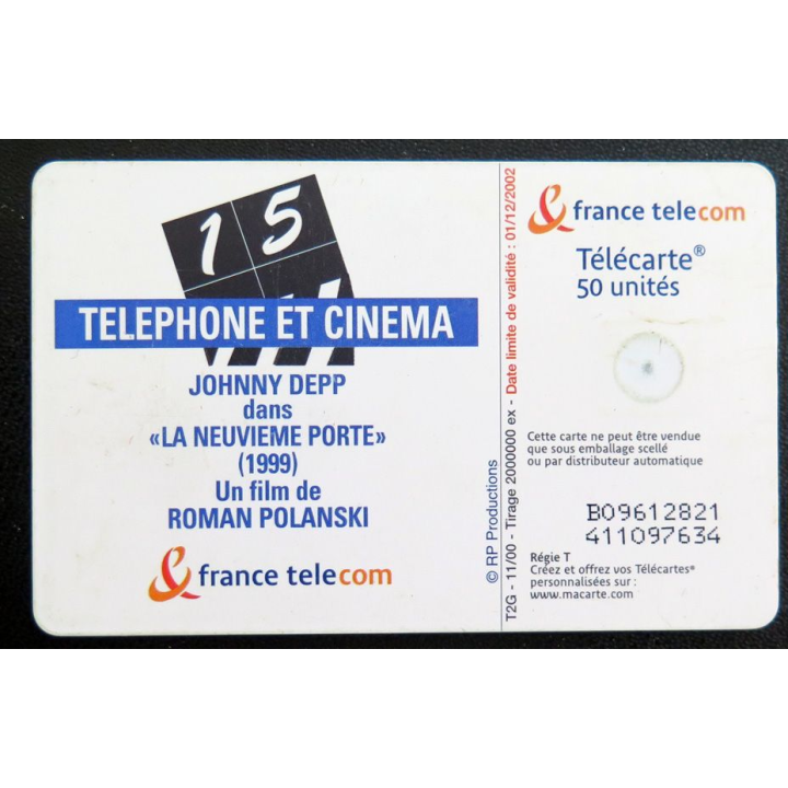 Carte téléphonique télécarte 50 Téléphone et cinéma Johnny Depp