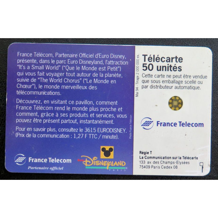 télécarte 50 unités Euro Disneyland France télécom