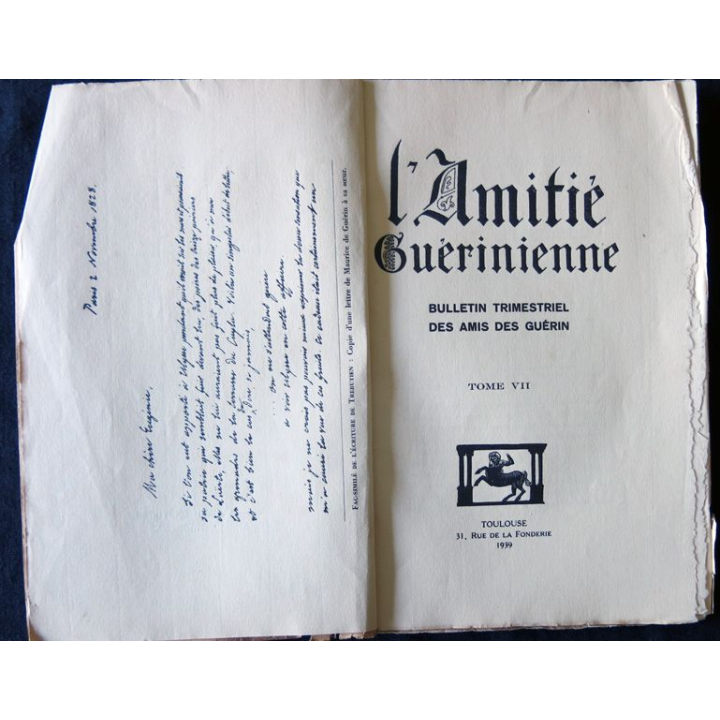 L'amitié Guérinienne 7° année N°1 Janvier mars 1939  édité par l'Imprimerie Toulousaine