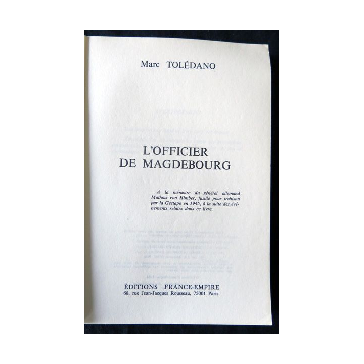 L'officier de Maddebourg de Marc Toledano aux Editions France - Empire