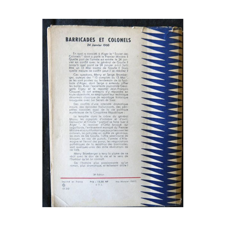 Barricades et colonels 24 janvier 1960 de Merry et Serge Bromberger édité par la Librairie Arthème Fayard