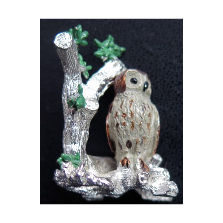 chouette en métal argenté et peint hauteur 4 cm