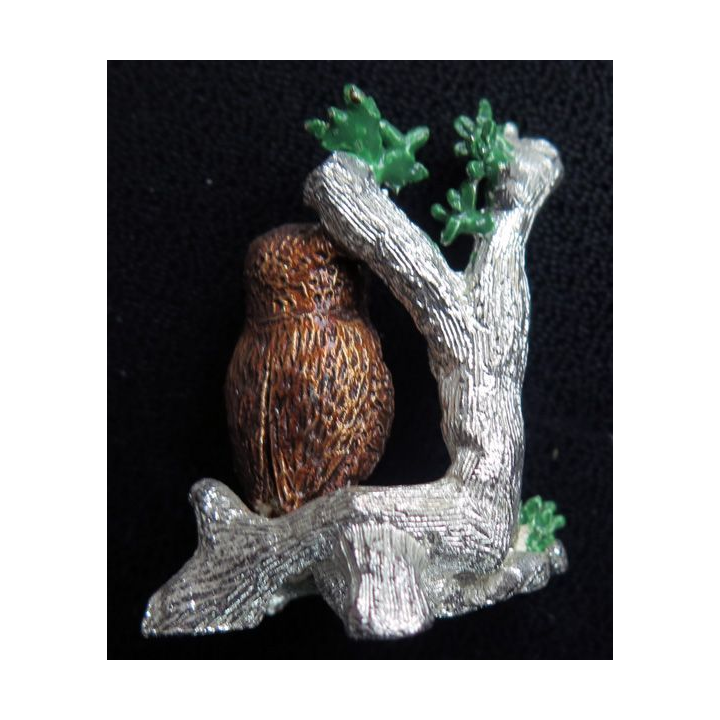 chouette en métal argenté et peint hauteur 4 cm