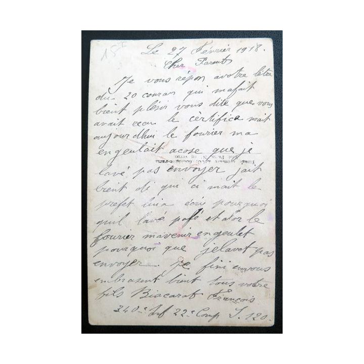 Carte postale Ta grise mine Ô  triste sentinelle 1918