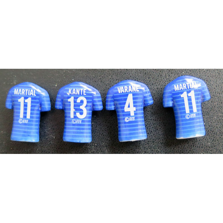 4 fèves de l'équipe de France de football n° 4, 2 x n° 11 et n° 13
