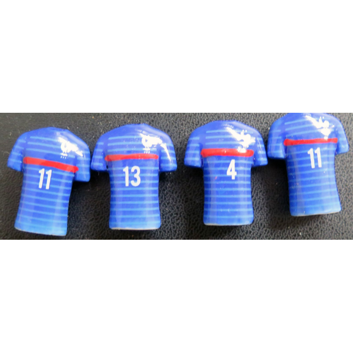 4 fèves de l'équipe de France de football n° 4, 2 x n° 11 et n° 13