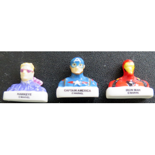 3 fèves Marvel Hawkeye, Captain America et Iron Man
