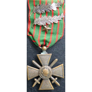 FRANCE : Croix de guerre 1914-1916 avec trois citations ( 2 palmes et 1 étoile de bronze)