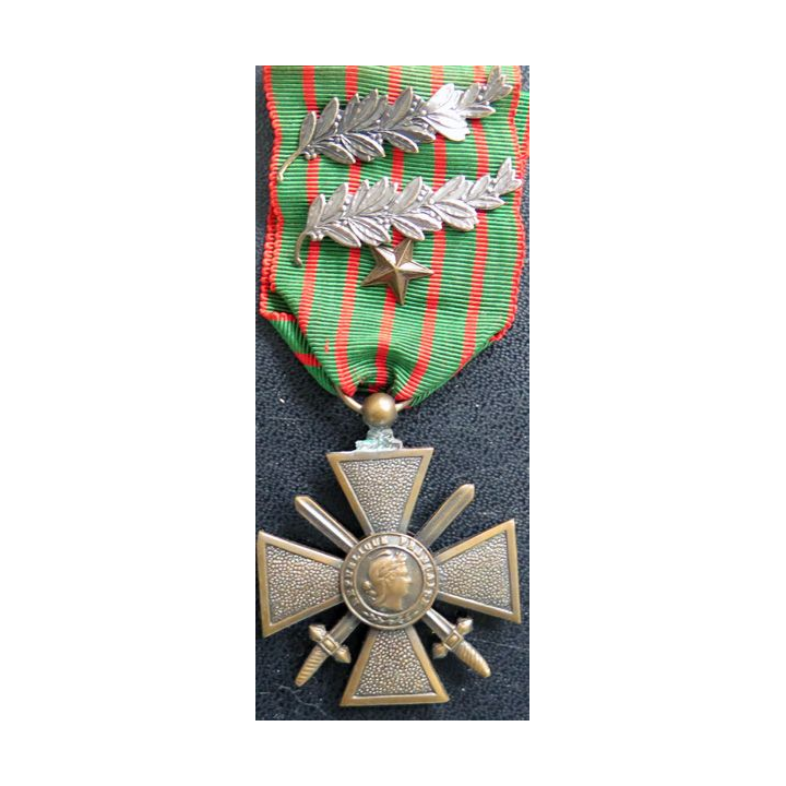 FRANCE : Croix de guerre 1914-1916 avec trois citations ( 2 palmes et 1 étoile de bronze)