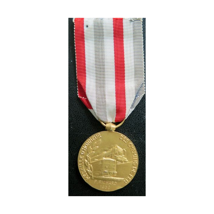 FRANCE : médaille d'honneur des chemins de fer attribuée en 1960 à P. Richard en bronze doré