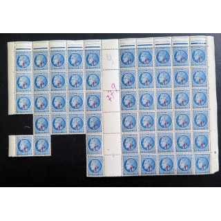 FRANCE : feuille de 71 timbres de CERES de Mazelin 1F + 1,30 F bleu