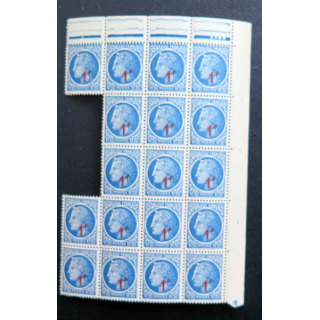 FRANCE : feuille de 18 timbres de CERES de Mazelin 1F + 1,30 F bleu 1947
