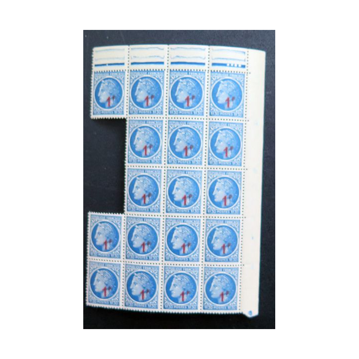 FRANCE : feuille de 18 timbres de CERES de Mazelin 1F + 1,30 F bleu 1947