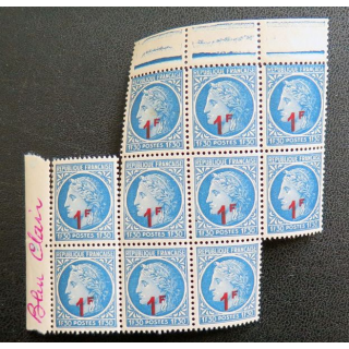 FRANCE : feuille de 10 timbres neufs de CERES de Mazelin 1F + 1,30 F bleu 1947