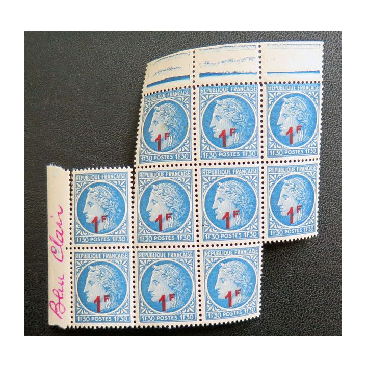 FRANCE : feuille de 10 timbres neufs de CERES de Mazelin 1F + 1,30 F bleu 1947