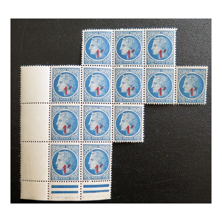 FRANCE : feuille de 13 timbres neufs de CERES de Mazelin 1F + 1,30 F bleu 1947
