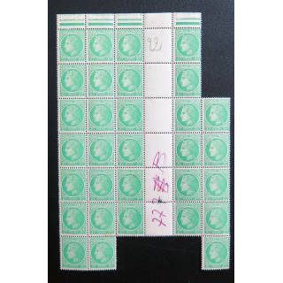 FRANCE : feuille de 31 timbres neufs de CERES de Mazelin 2 Francs vert 1946