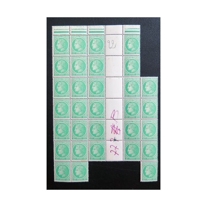FRANCE : feuille de 31 timbres neufs de CERES de Mazelin 2 Francs vert 1946