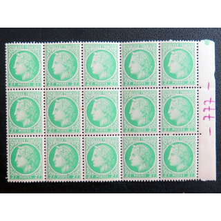 FRANCE : feuille de 15 timbres neufs de CERES de Mazelin 2 Francs vert 1946