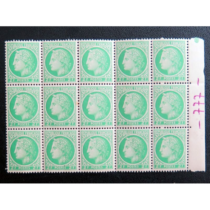 FRANCE : feuille de 15 timbres neufs de CERES de Mazelin 2 Francs vert 1946